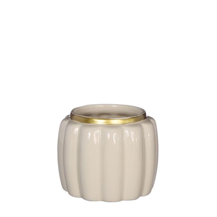 Übertopf Sitzkissen Keramik creme/gold D9,5cm