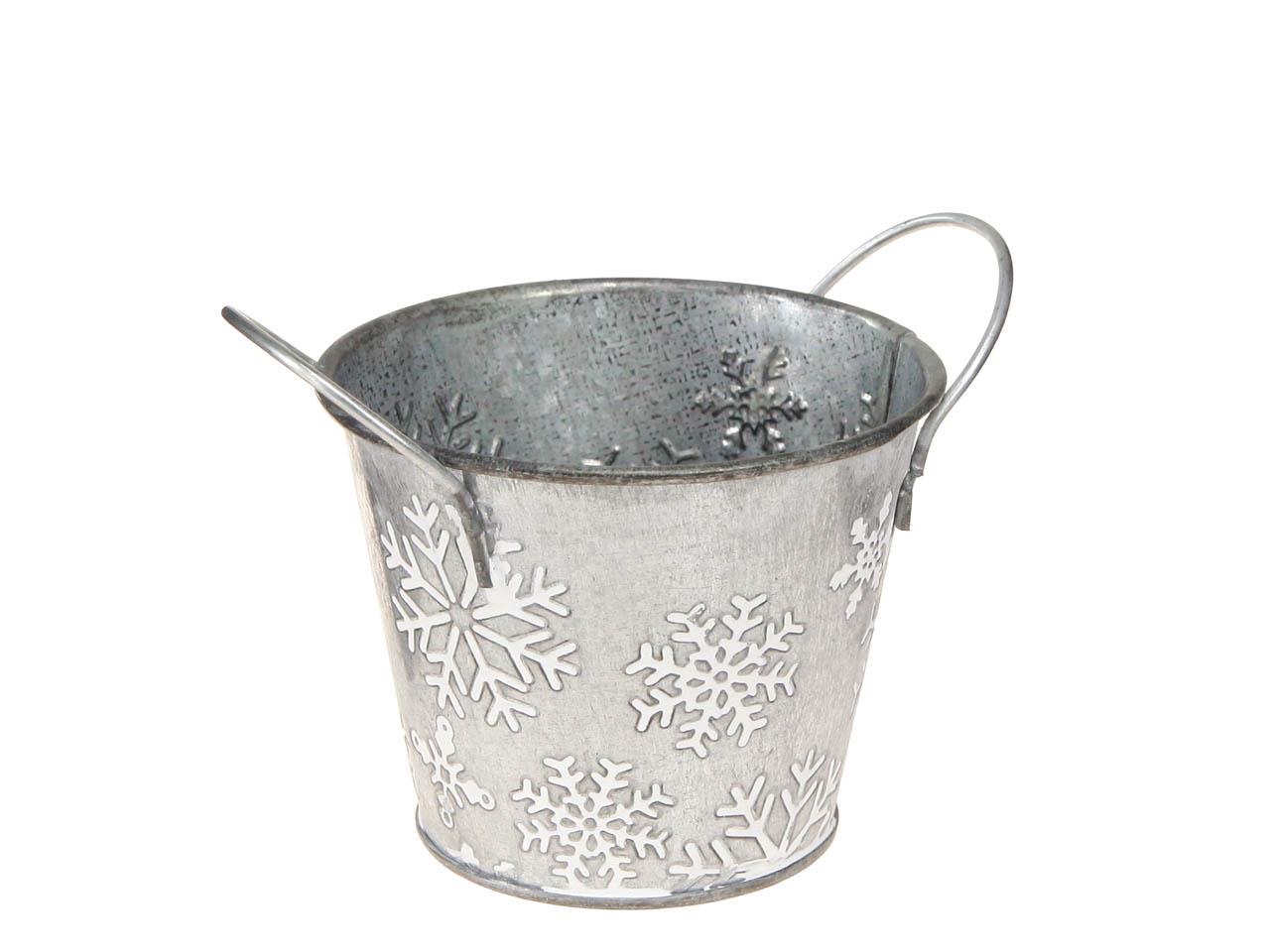 Übertopf Schneeflocke Zink silber-weiß D16cm