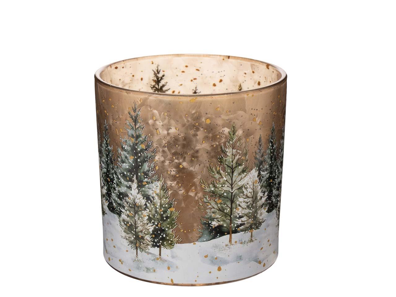 Windlicht "Winterwald" Glas weiß-braun D20cm