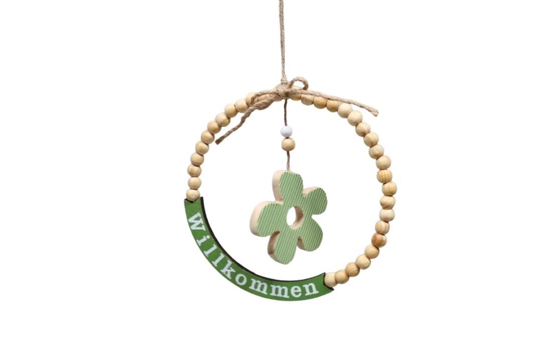 Hänger Willkommen Holz natur/grün D 18cm