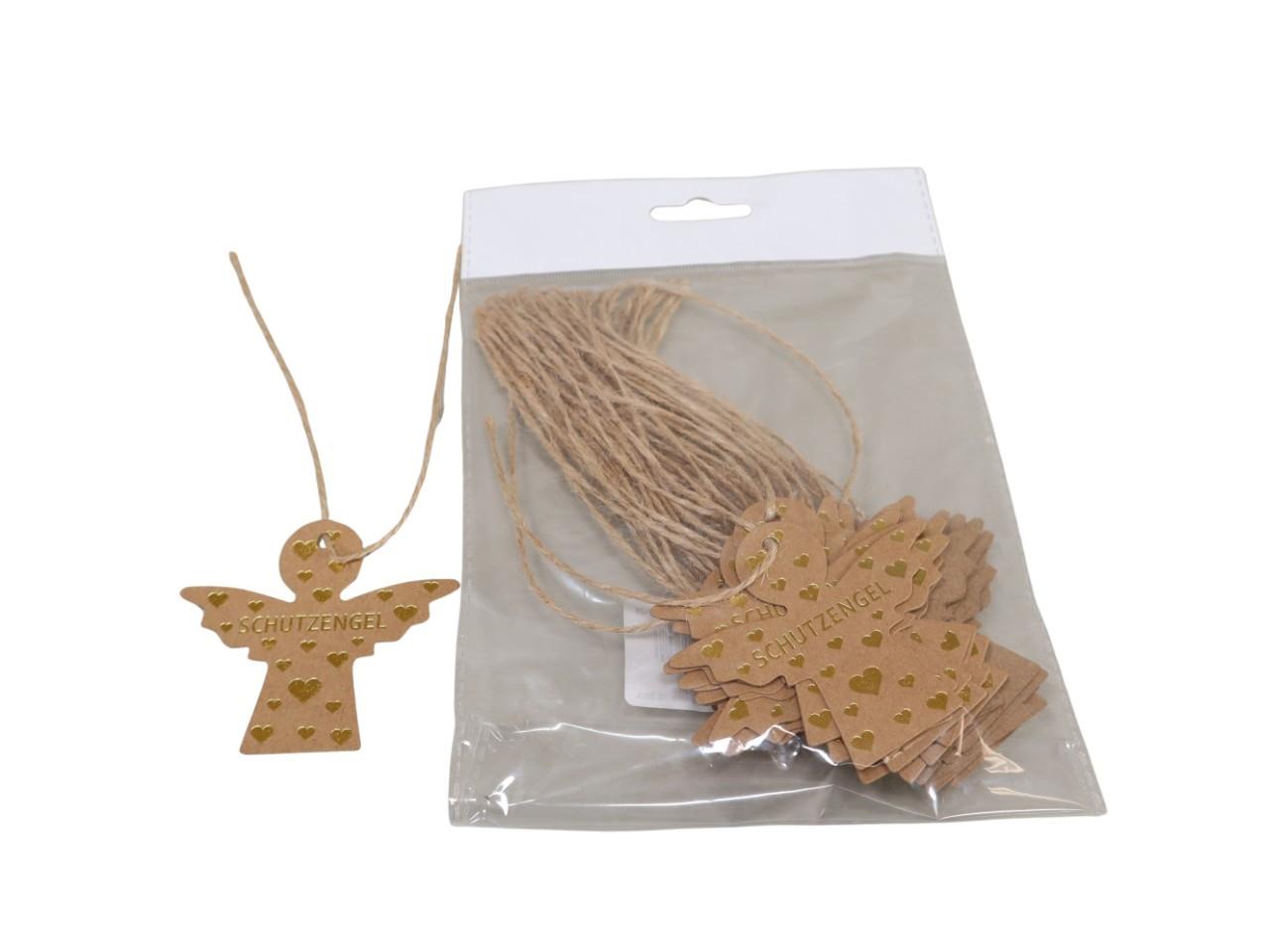 Etikett "Schutzengel" Papier natur/gold m. Jutefaden D7,5cm