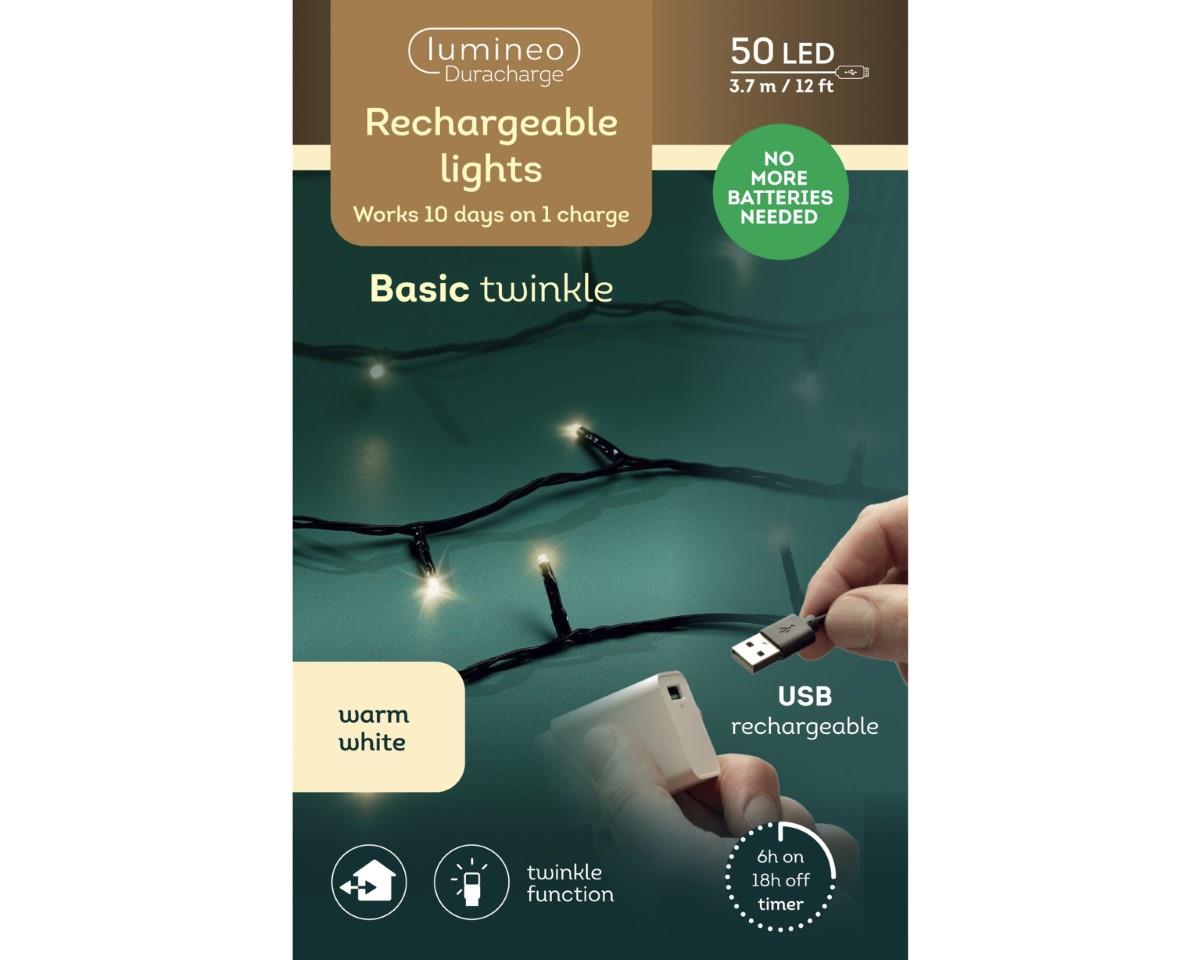 Lichterkette aufladbar 50LED L3,67mtr außen/innen