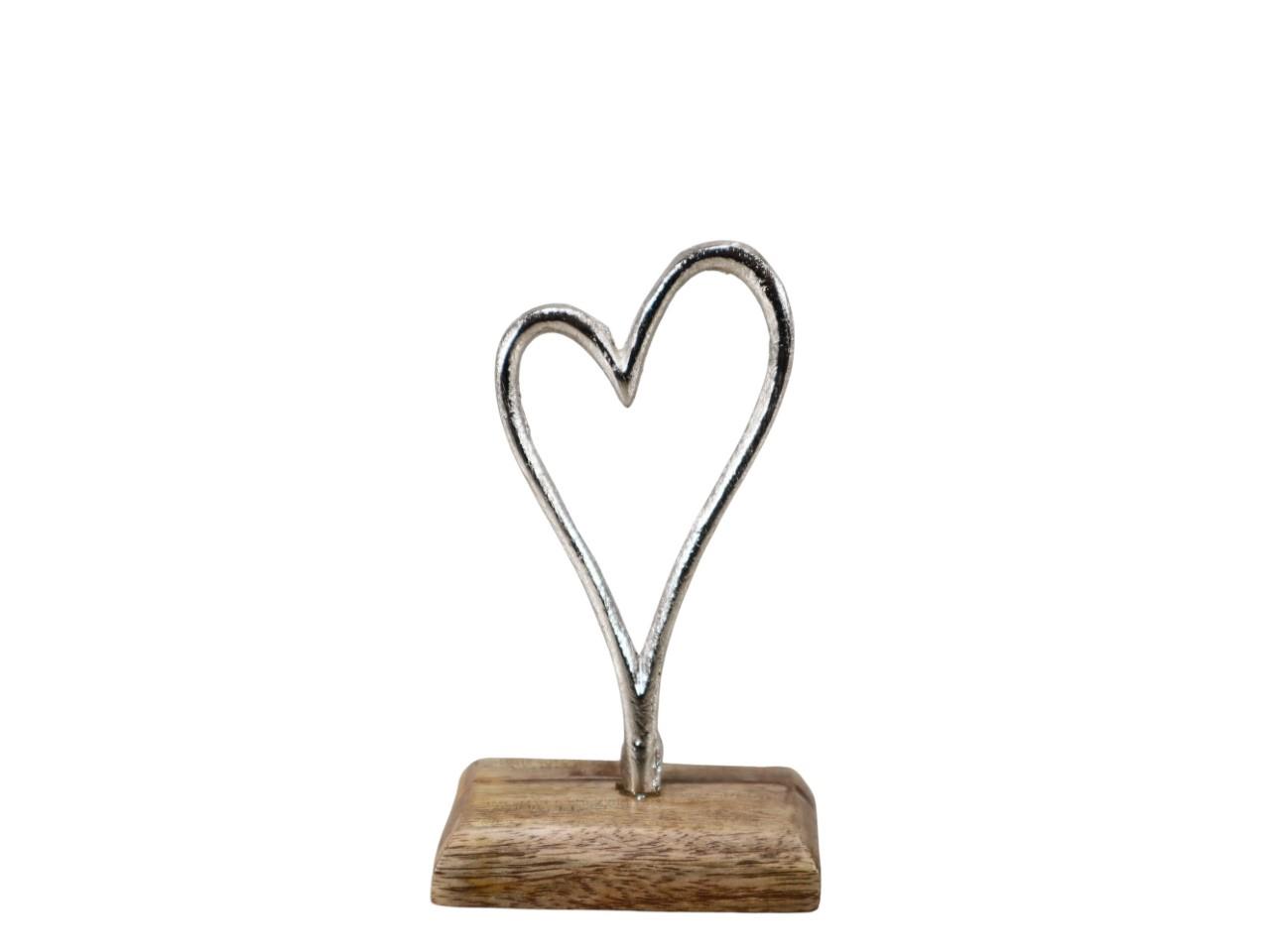 Herz stehend Aluminium silber auf Holzplatte H13cm