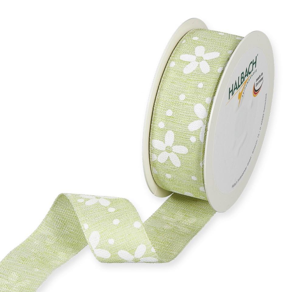 Druckband Blüten/Punkte 35 mm 15 Meter spring green/white560