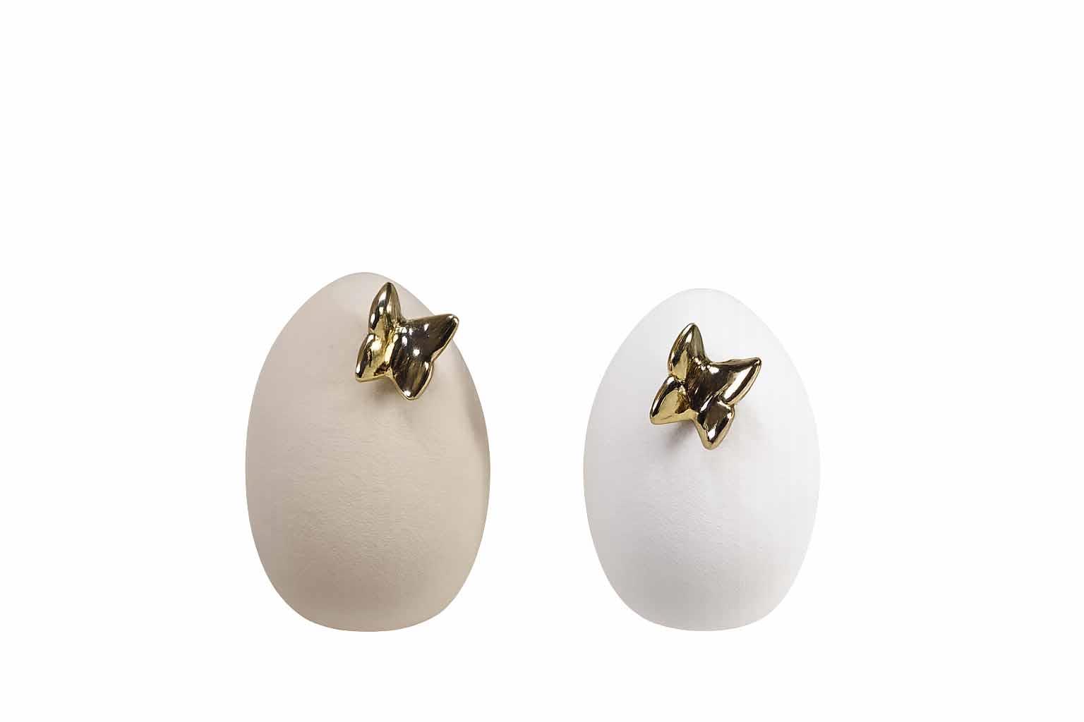 Ei steh. Porzellan m. Schmetterlingen gold H11cm weiß-creme