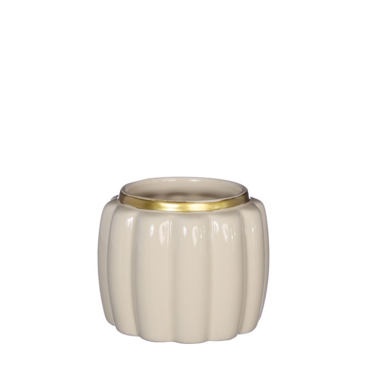 Übertopf Sitzkissen Keramik creme/gold D9,5cm