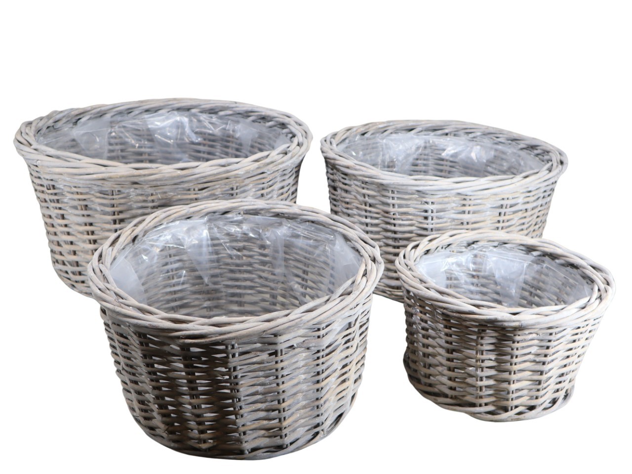 Pflanzkorb XXL Set/4 rund Weide grau D60/56/43/32cm