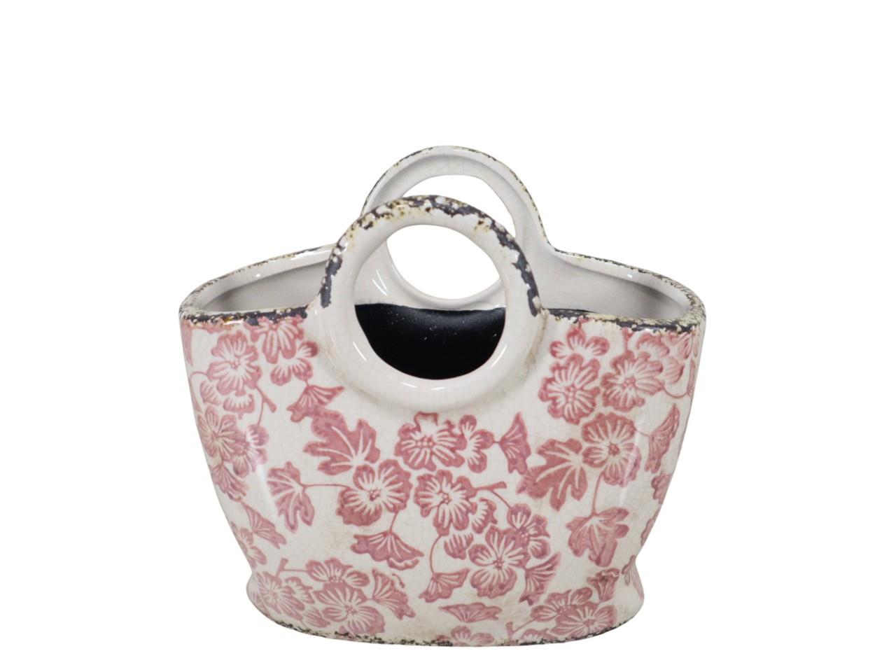 Tasche Elim Blütenranke Keramik rosa-weiß B21xH18,5cm