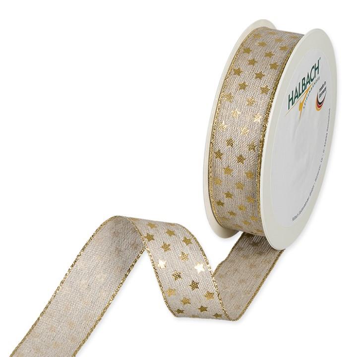 Leinen-Druckband Sterne 25 mm 15 Meter gold 311