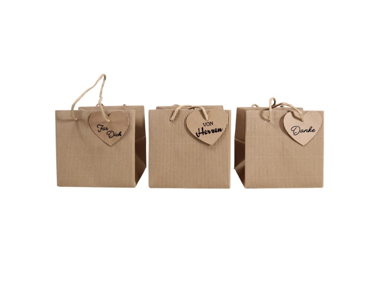 Pflanztasche Ribbel Papier m. Herzanhänger natur D10x10cm