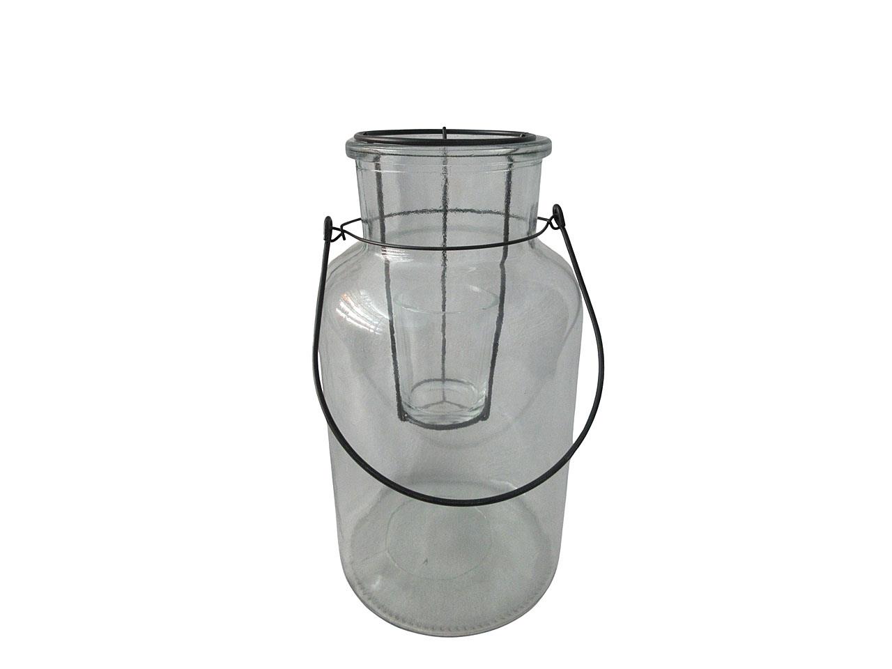 Windlicht Glas klar/Metall schwarz m. Glaseinsatz D14xH26cm