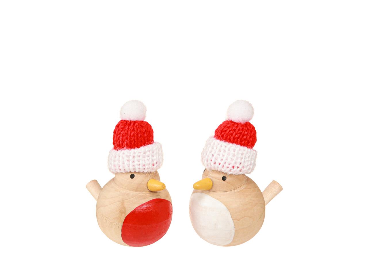 Vogel mit Mütze sort. Holz natur rot-weiß H8cm