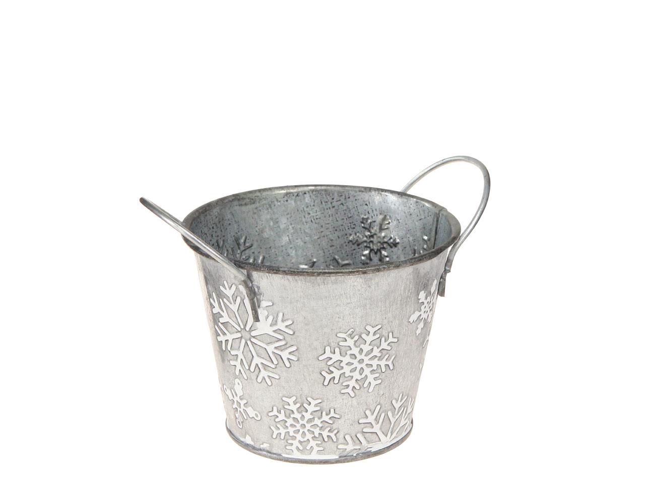 Übertopf Schneeflocke Zink silber-weiß D14cm