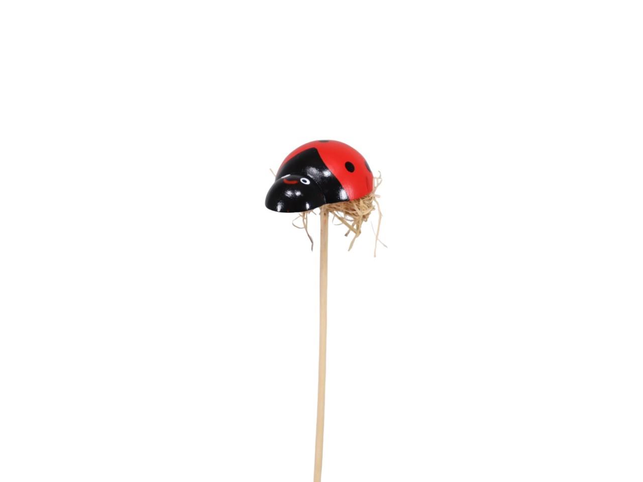 Stecker Marienkäfer m. Stroh Holz rot D5cmxL25cm