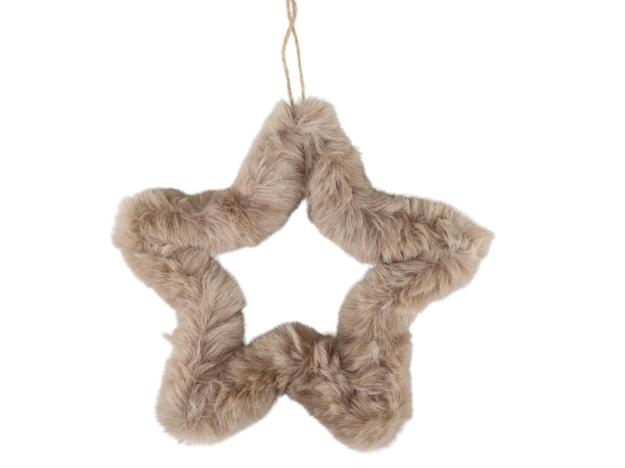 Stern an Jutehänger Plüschfell taupe D21cm