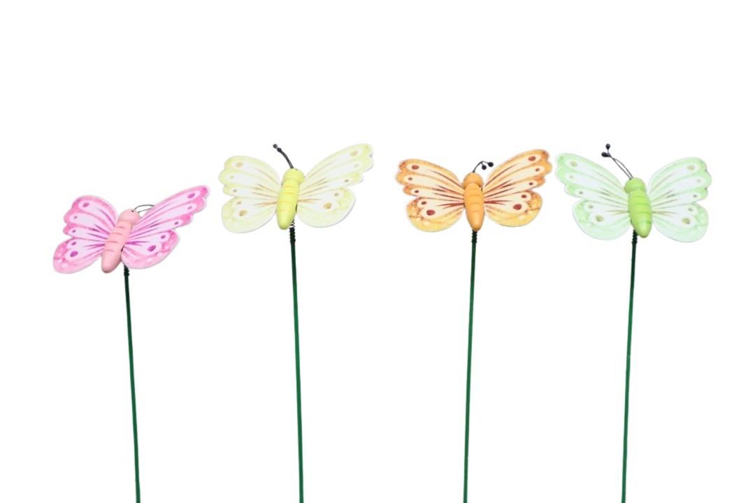 Stecker Schmetterlinge Holz farb. sort.  D7cm H25cm