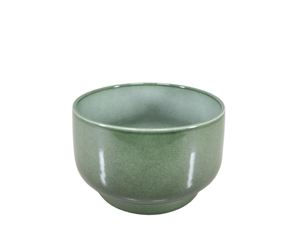 Keramikschale rund auf Fuß laubgrün lasur D18cm