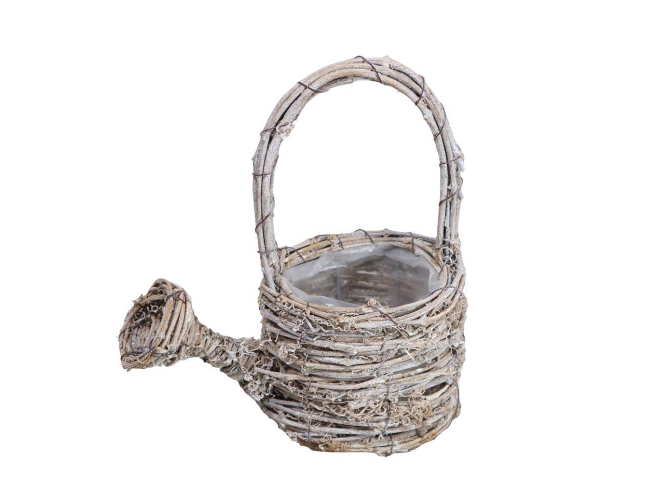 Pflanzkorb Gießkanne Rattan D13x25cm white-washed