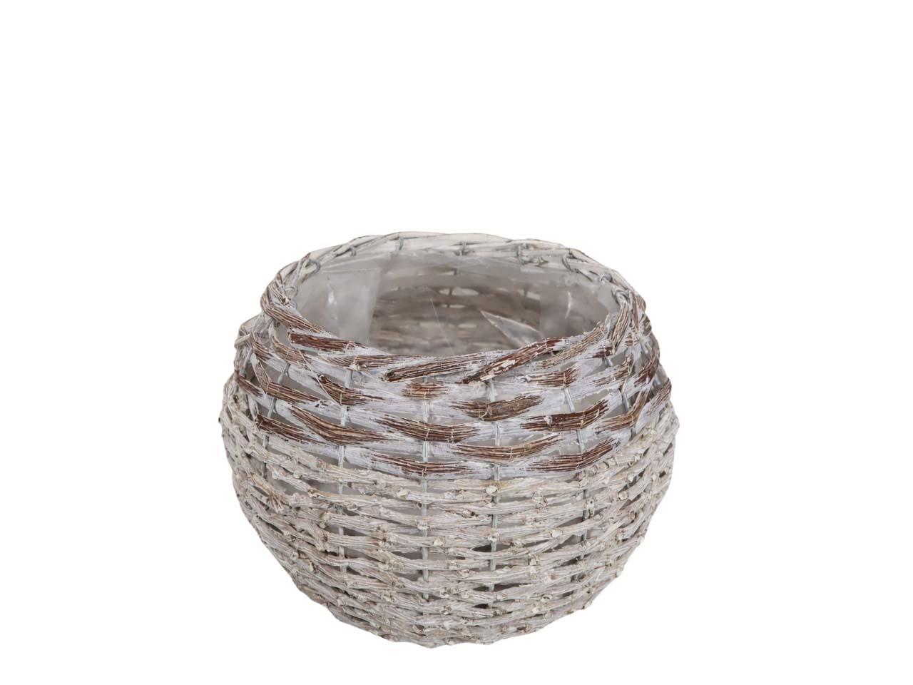 Pflanzkugel Weide/Rattan gekalkt D24cm (Öffnung D15,5cm)