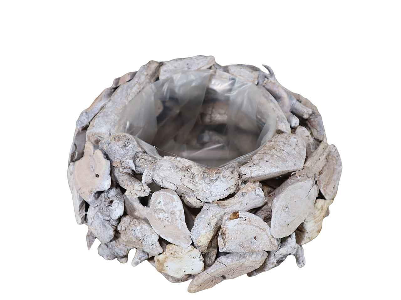 Pflanzkugel Holzstücke white-washed D28cm (innen D14cm)