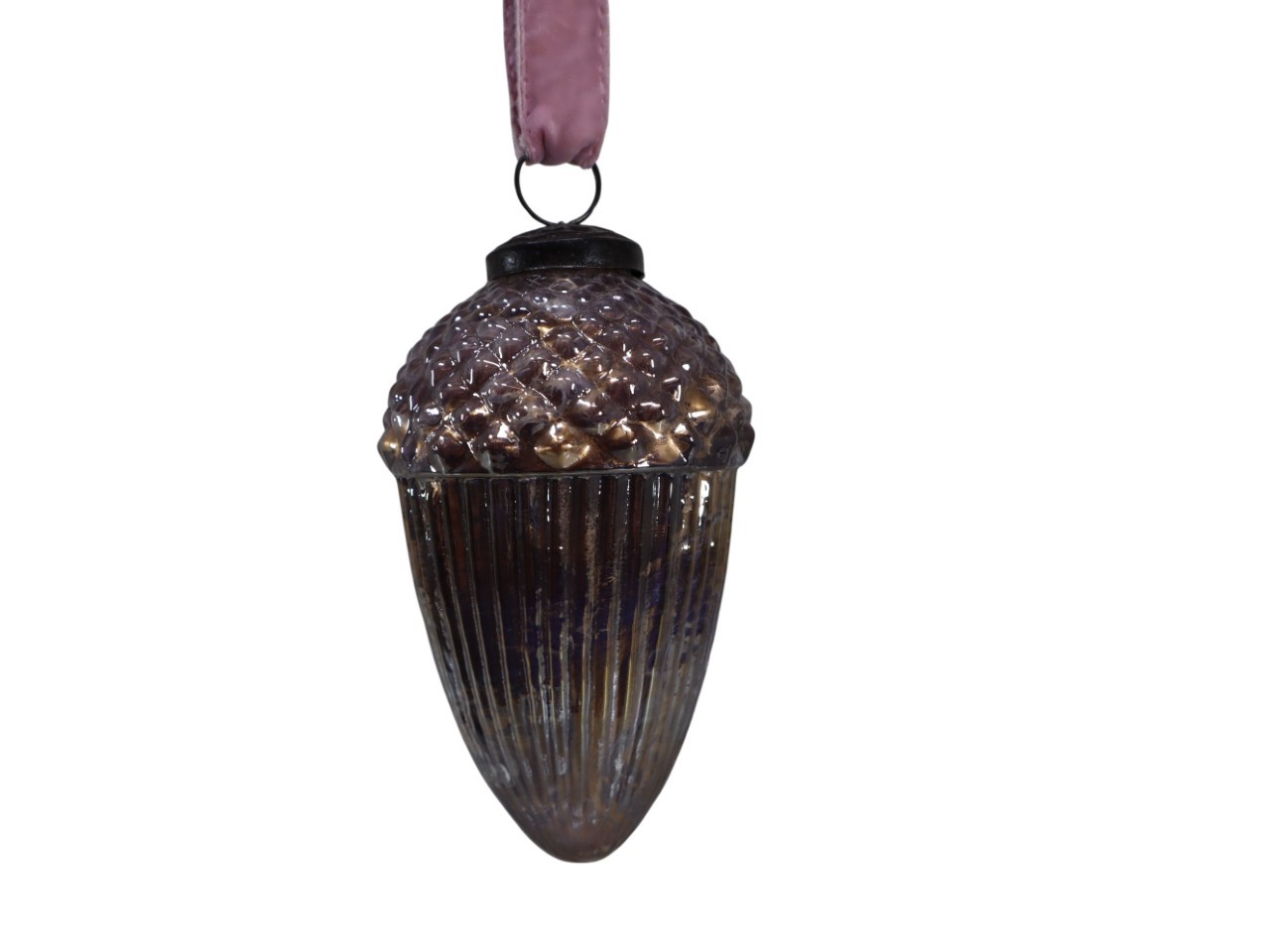 Eichel zum Hängen Glas altsilber-irisierend L14x9cm