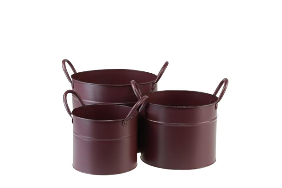 Übertopf mit Henkel Set/3 Metall aubergine D20cm