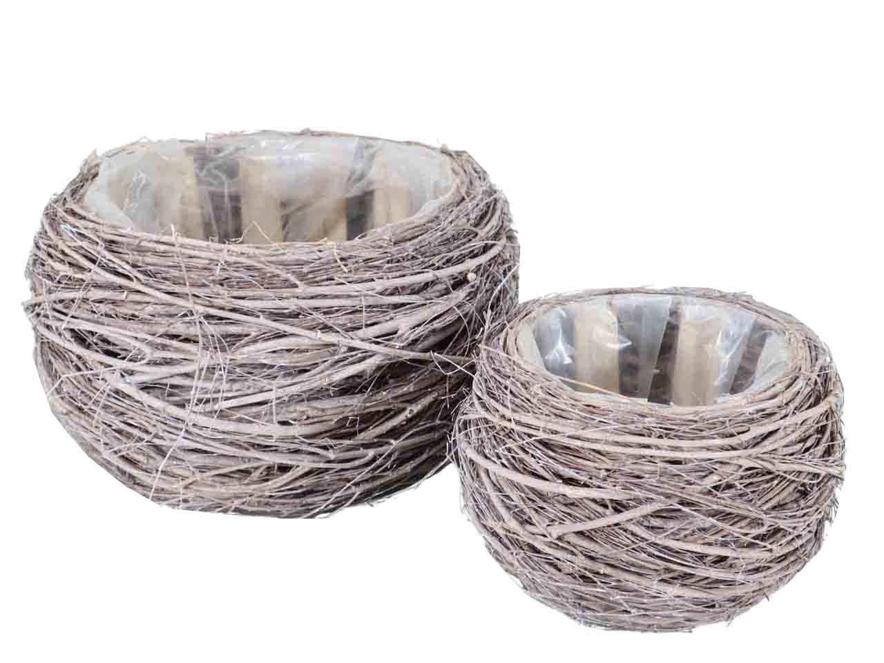 Pflanzkorb Schale rund Set/2 Weide white-washed D33/21cm