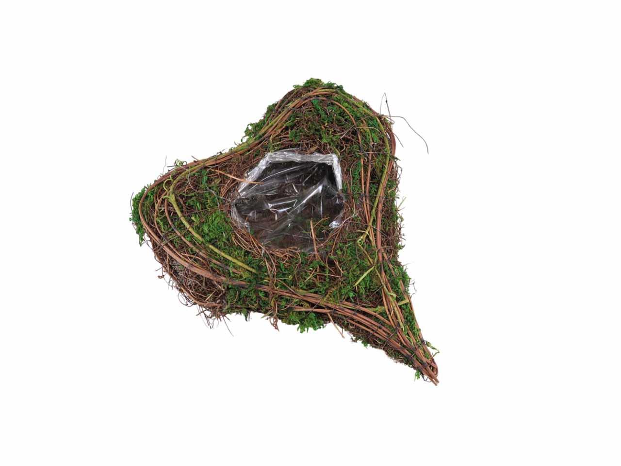 Pflanzherz Rattan+Moos geschwungen 20x25cm
