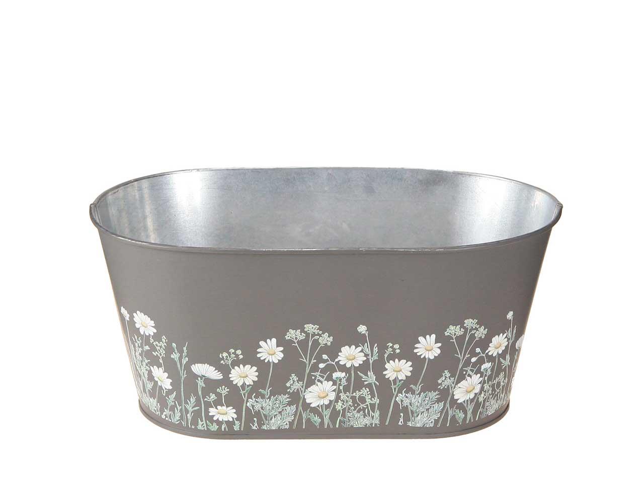 Pflanzschale m. Blumenmuster oval Metall grau L25,5x15cm