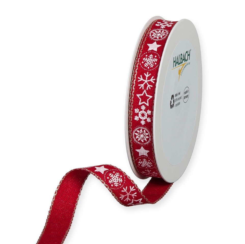 Druckband Schneesterne 15 mm 20 Meter red/white 77