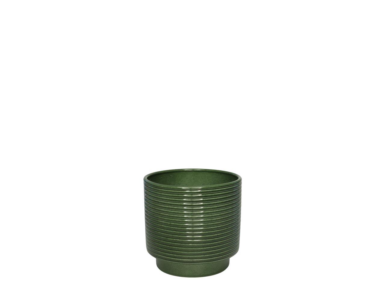 Cylindroübertopf m. Fuß Rings Keramik laubgrün lasur D8cm