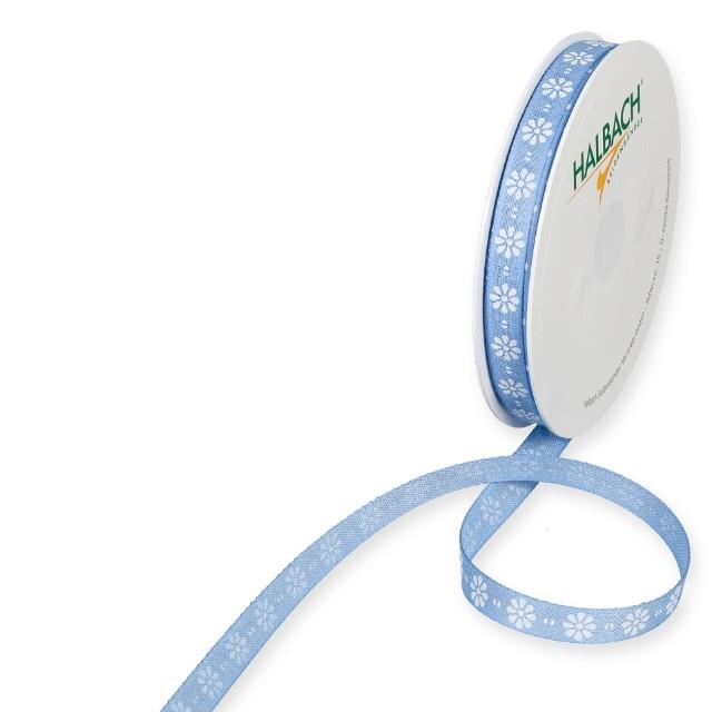 Druchband Blümchen 10 mm 20 Meter blau 102