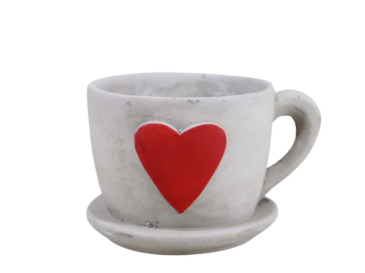 Tasse m. Herz Zement grau-rot D15,5xH10cm