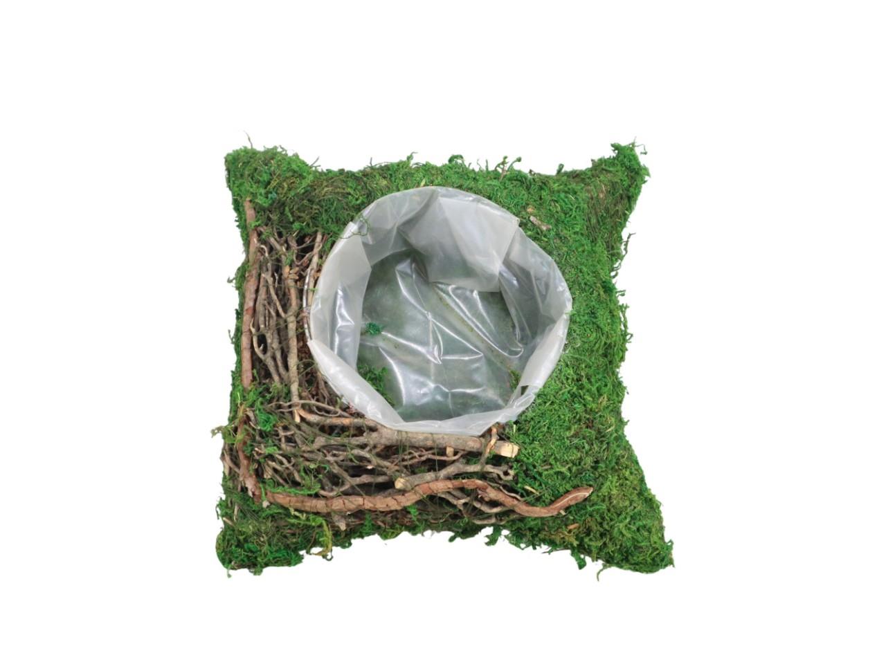 Pflanzkissen Moos/Rattan grün/braun 25x25 H7cm