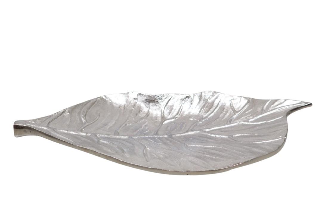 Tablett Blatt Aluminium silber 39x21x5cm