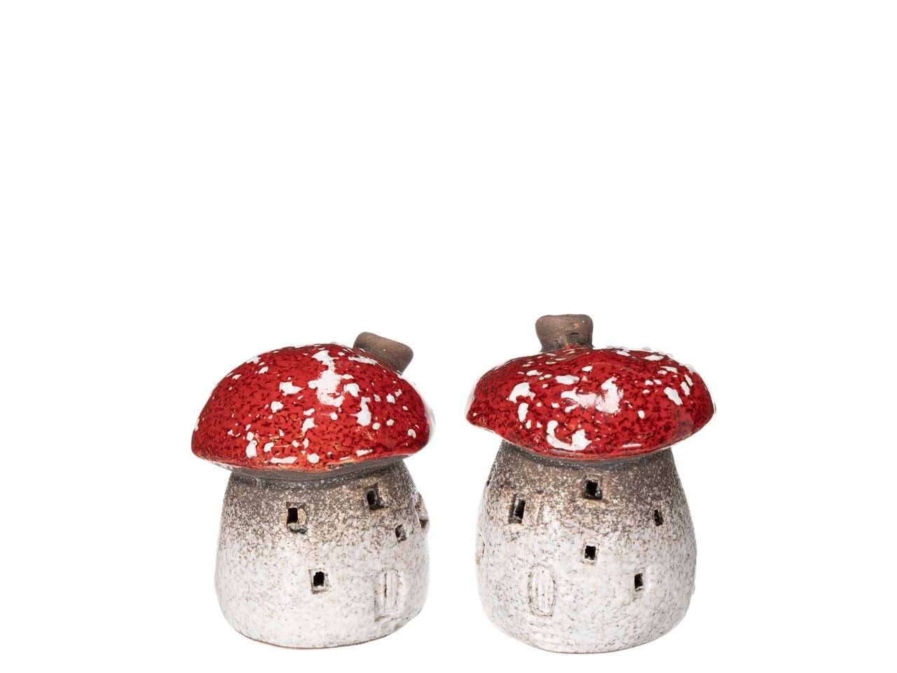 Pilzhaus 2 sort. Steingut rot/weiß H6,4cm