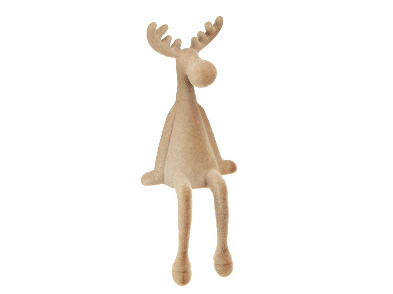 Rentier sitzend beflockt Kunststoff hell braun 35,6cm