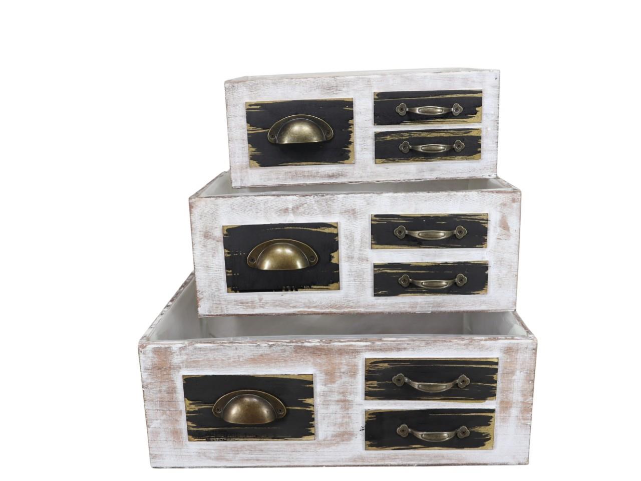 Pflanzschublade m. Folie Holz/Metall Set/3 L42x28cm