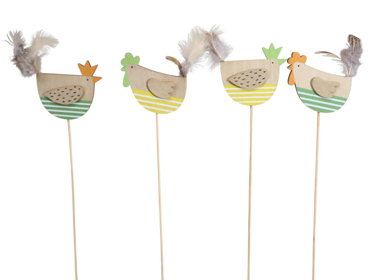 Stecker Huhn m. Feder Holz farbmix D7cm + Pin