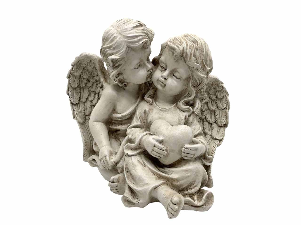Engelpaar küssend Polyresin creme D23xH21,5cm