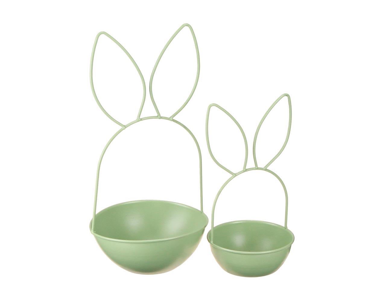 Pflanzschale m. Hasenohren Set/2 Metall grün  D16+12cm