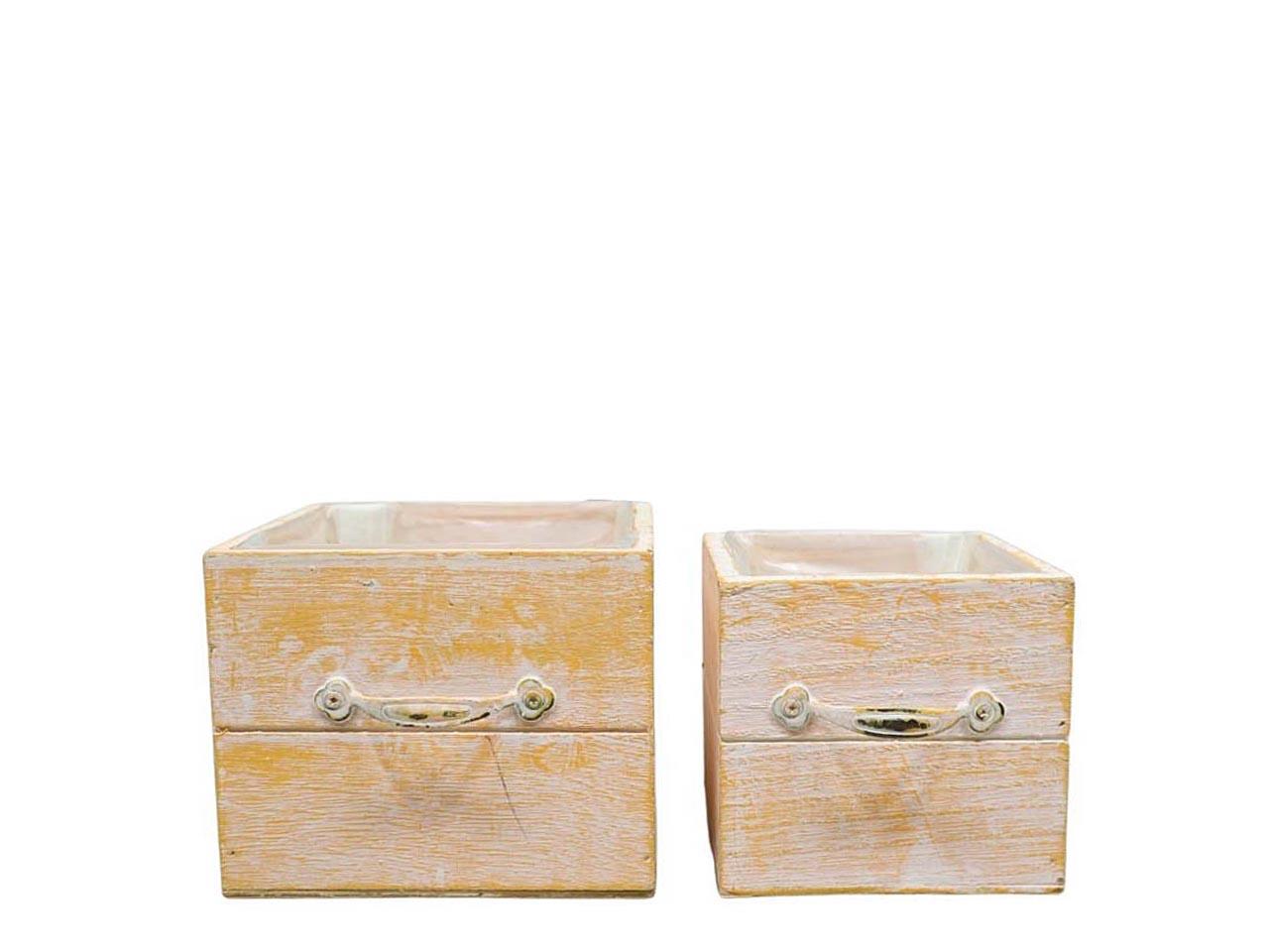 Schubladen Inga Holz gelb/white-washed Set/2 D15+12cm
