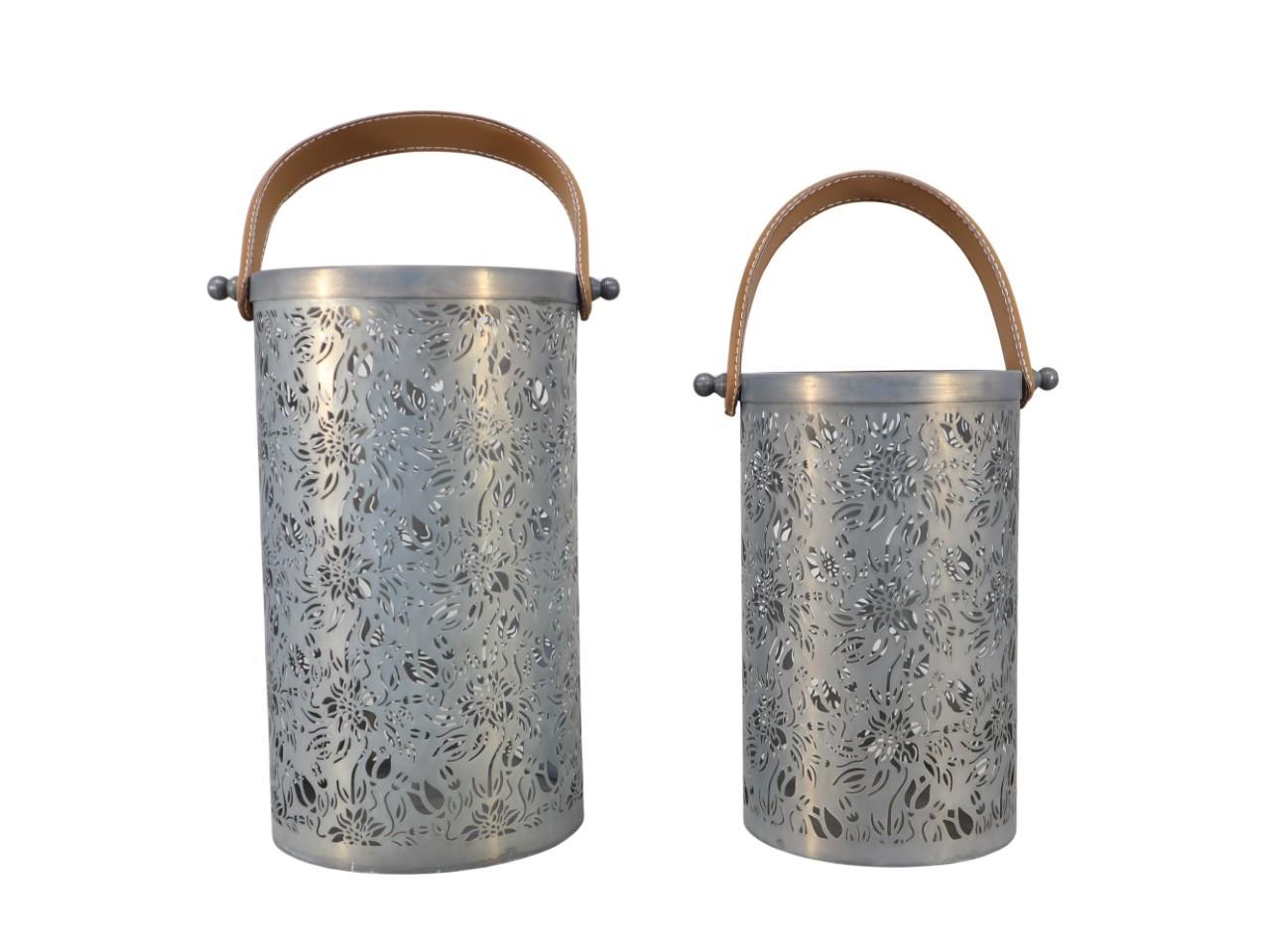 Laterne m. Henkel Set/2 Metall grau D18xH31cm