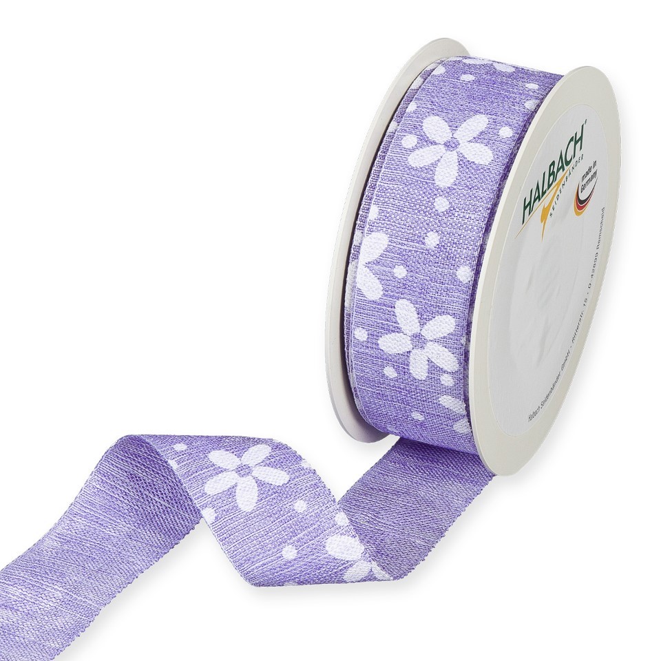 Druckband Blüten/Punkte 35 mm 15 Meter lavender/white 537