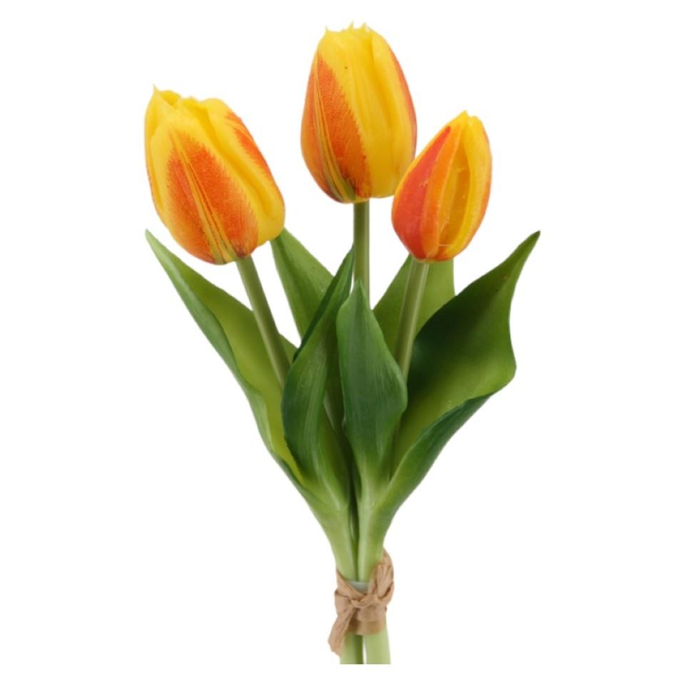 Tulpenbund x 3Blüten soft touch Kunststoff gelb-orange H25cm