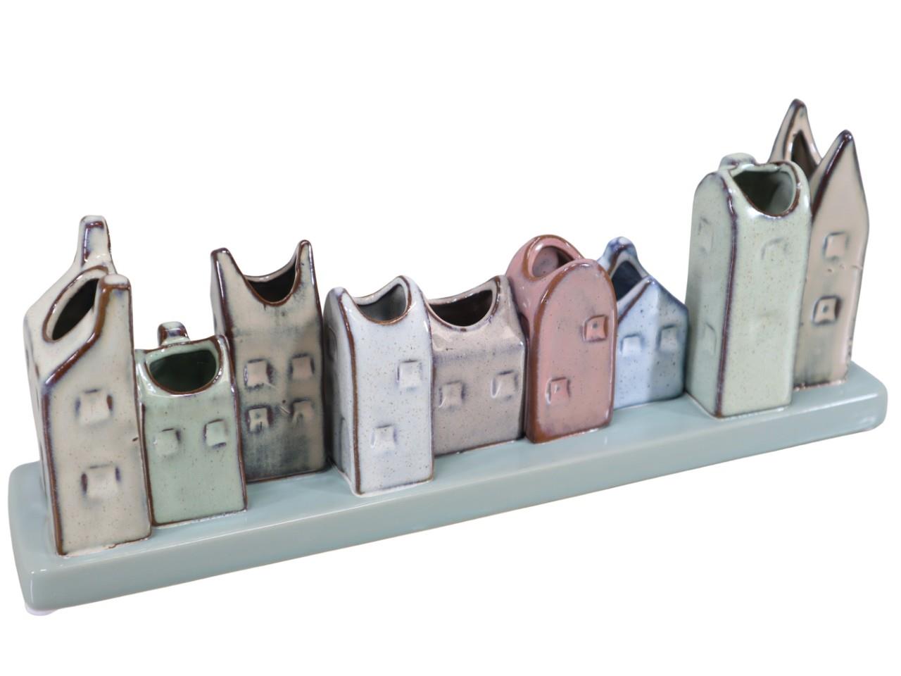 Häusertablett Amsterdam 9-fach Keramik farbmix L30xH11cm