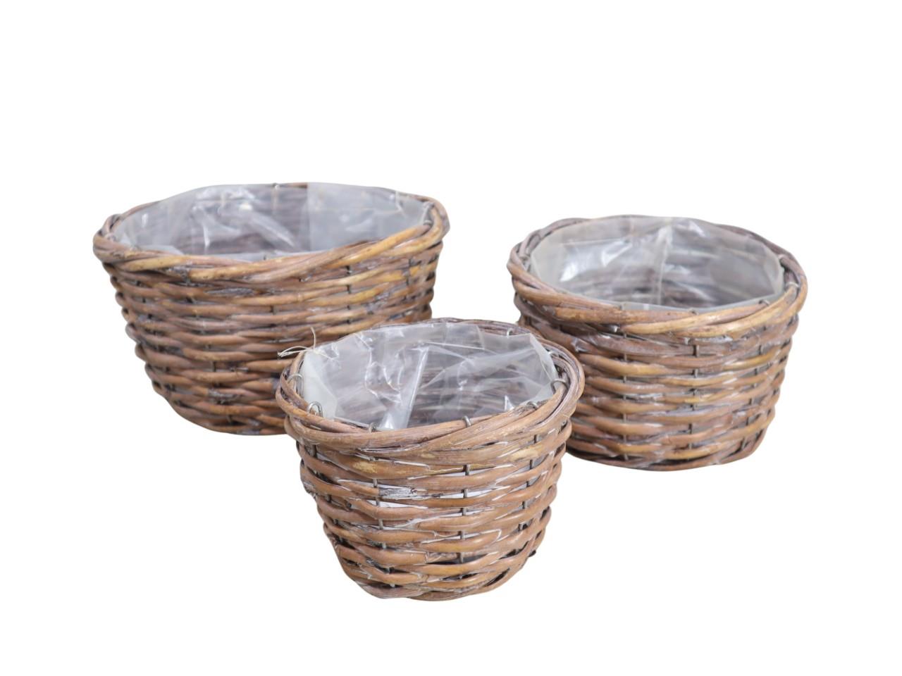 Pflanzkorb Rattan rund Set/3 22x13-15x11cm natur gekalkt