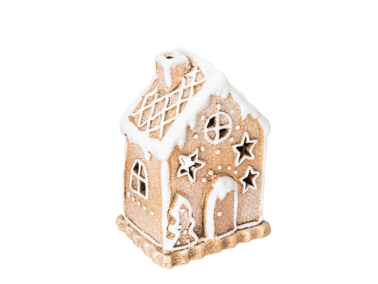 Haus Lebkuchen Steingut braun/weiß H12,8cm