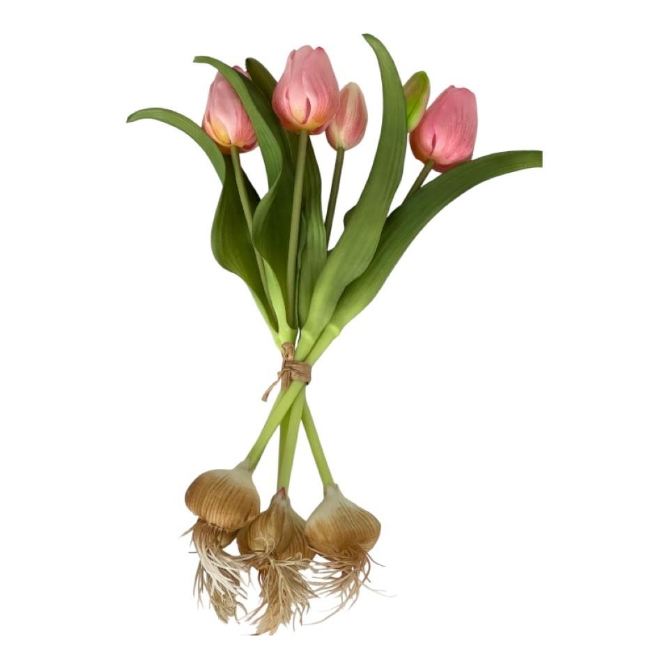 Tulpenbund 5fach soft touch m. Zwiebel rosa L31cm