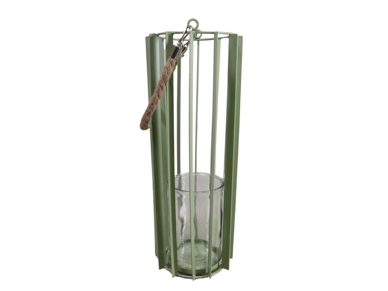 Windlicht m. Glaseinsatz Metall grün H38xD15cm